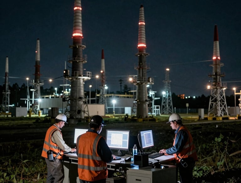 Close-up image of green energy icons glowing softly on a dark blue background.