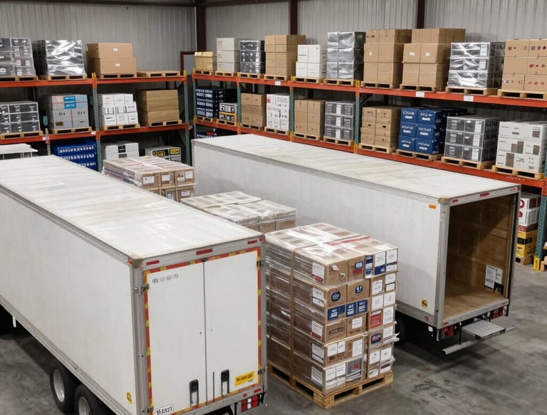 Workers from Canadian and Chinese backgrounds collaborating on a warehouse frame.