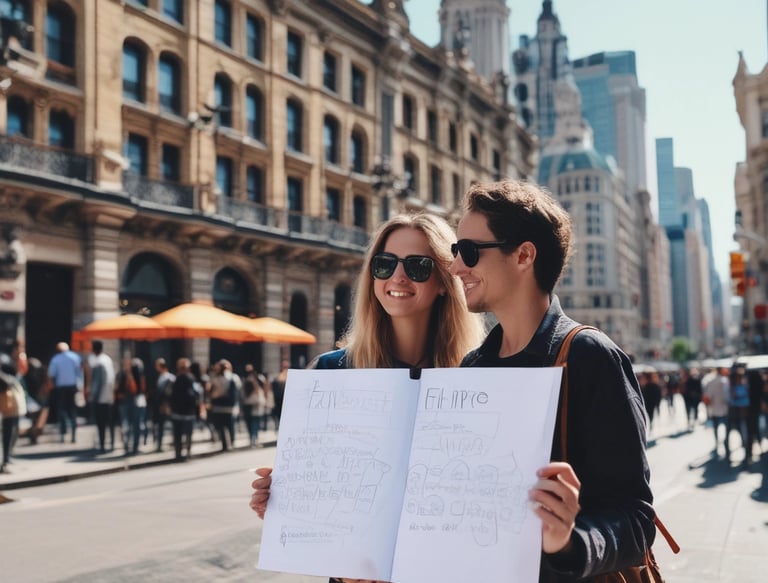 A warm photo of two travel planners discussing a custom itinerary over coffee.