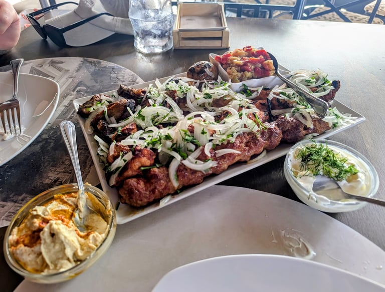 Hummus, Greek sauce, MIX of BBQ at Rincon Armenio