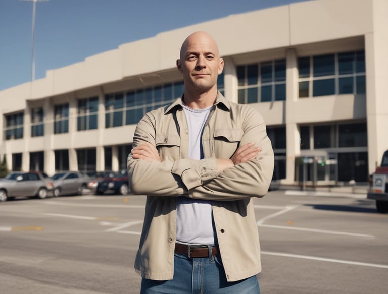 A smiling customer standing next to a newly purchased light vehicle from babu.