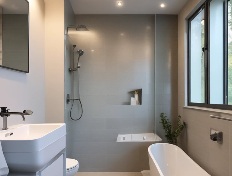 Bright, modern apartment kitchen freshly renovated with sleek cabinets and marble countertops.