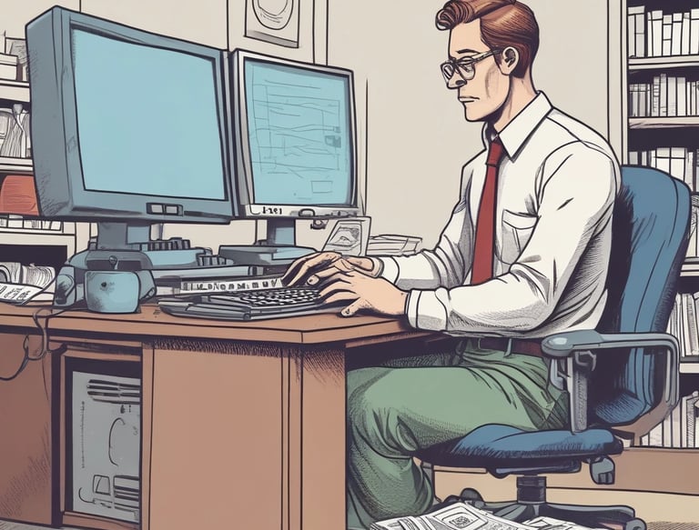 Modern office workspace with team collaborating on banking software development.