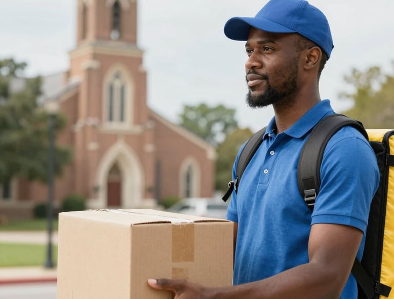 A friendly logistics coordinator discussing routes with a truck driver beside a freight truck.