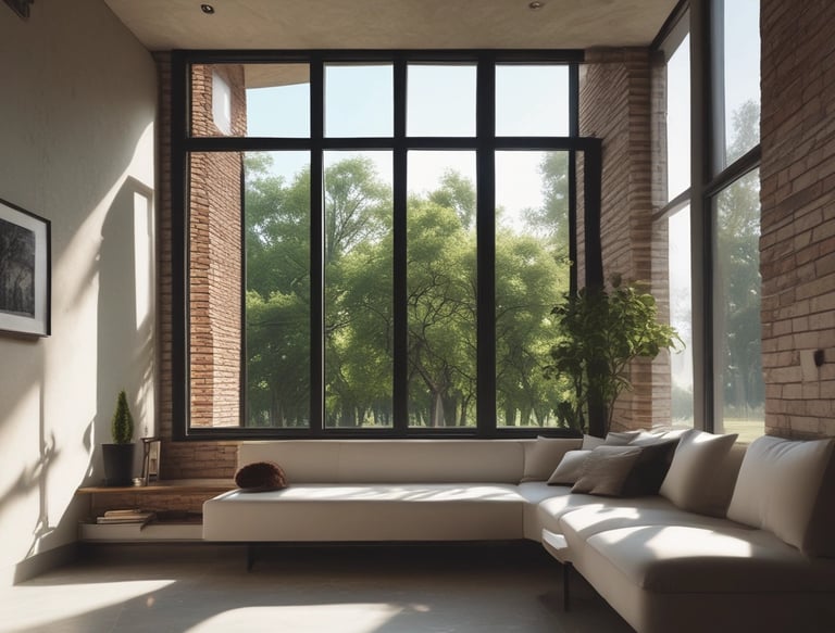 Modern aluminum window frame installation on a residential building.