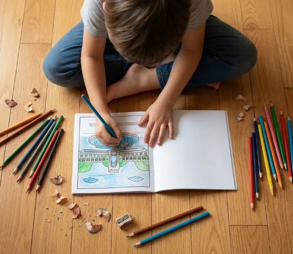 young child sitting on the floor coloring