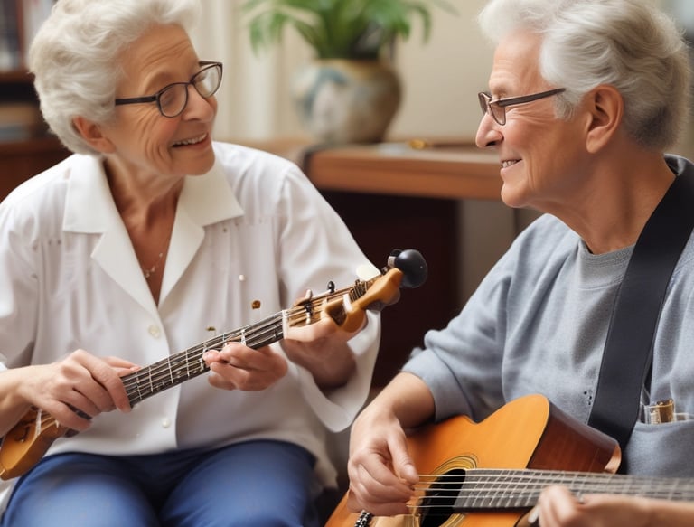 A simple piece of white paper is taped to a wall with two strips of white tape. The paper has a drawing of a musical note and the words 'Music Heals!' written in bold, black lettering.