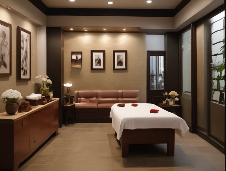 A relaxing massage setting with soothing colors and soft lighting.