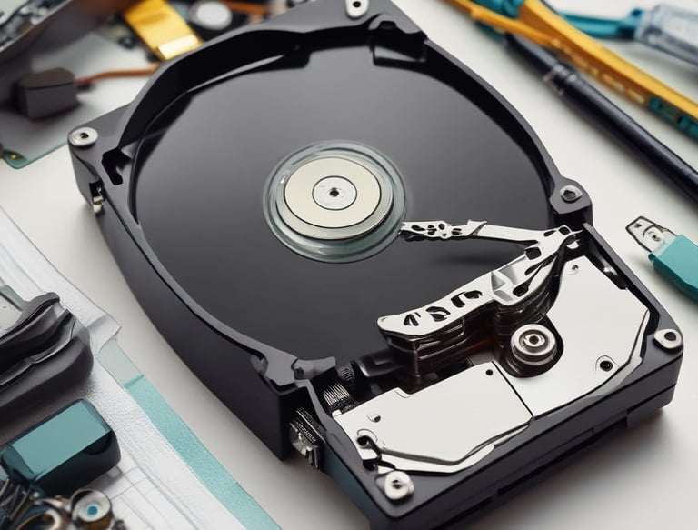 A computer lab with several rows of black desktop computers placed on tables, each connected with various cables. The room has a blue carpet and the walls have bulletin boards with posters. The arrangement suggests a classroom or training environment.