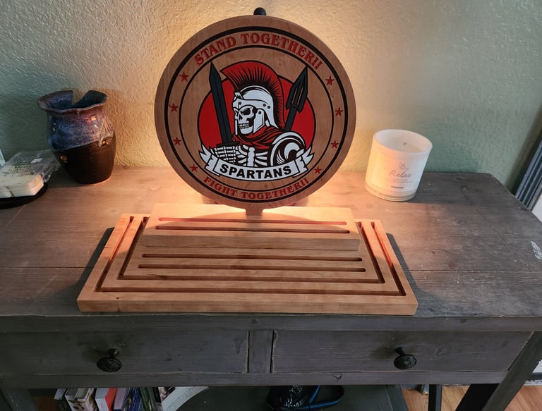 a wooden table with a wooden sign that says,'the name of the restaurant
