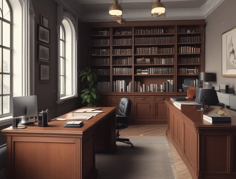 A professional legal office setting with elegant decor.