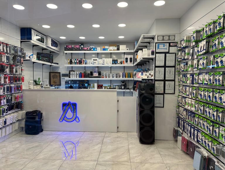 a store with a lot of electronics and electronics