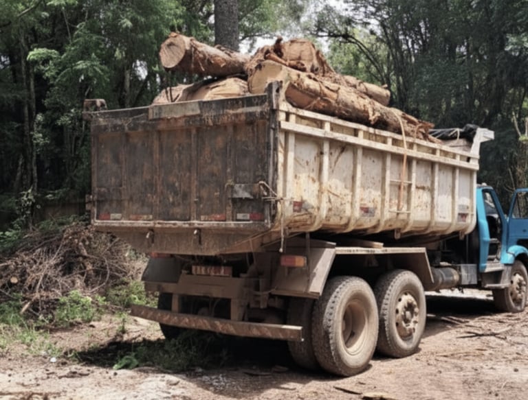 a truck with a large pile of wood logs in the back of it