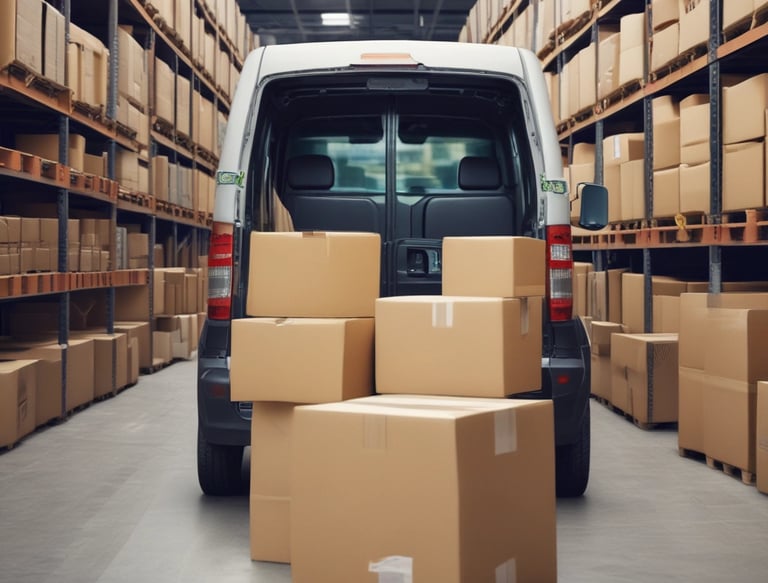 A delivery person is reclining on a blue scooter with a large Lazada-branded cargo box. The person is casually using a smartphone. The cargo box features a green and orange logo and the text 'Ship xanh, giao nhanh'. The setting appears to be an outdoor location with a worn plaster wall and some grass and stones on the ground.