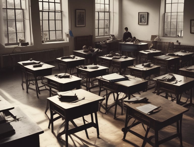 A group of students collaborating on a project in a modern classroom.
