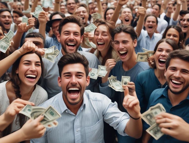A group of satisfied members celebrating their financial success.