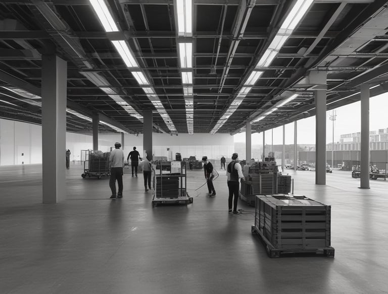 A logistics team working together in a warehouse.
