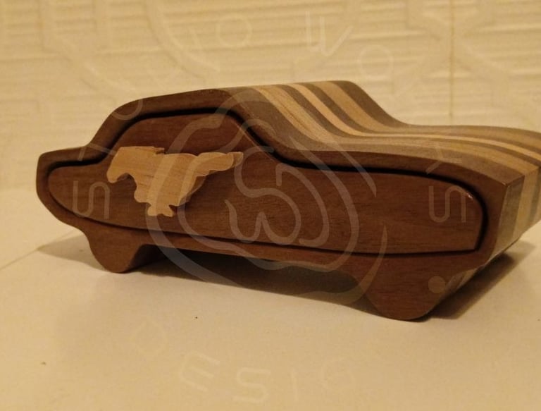 Mustang bandsaw box made with walnut, maple and birch ply
