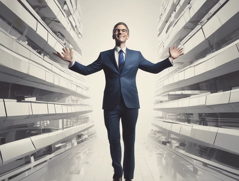 A large conference or event is taking place in a spacious hall with an audience seated in rows facing a well-lit stage. The stage has a screen displaying text and a presenter standing beside it. The ceiling is equipped with numerous lights and trusses, creating a dynamic atmosphere with green and blue lighting effects.