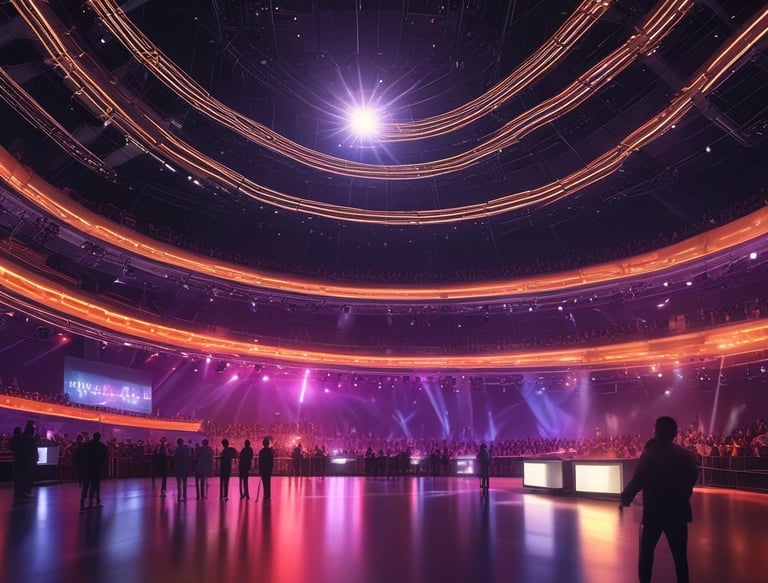 A close-up of innovative lighting equipment set up for a large-scale festival.