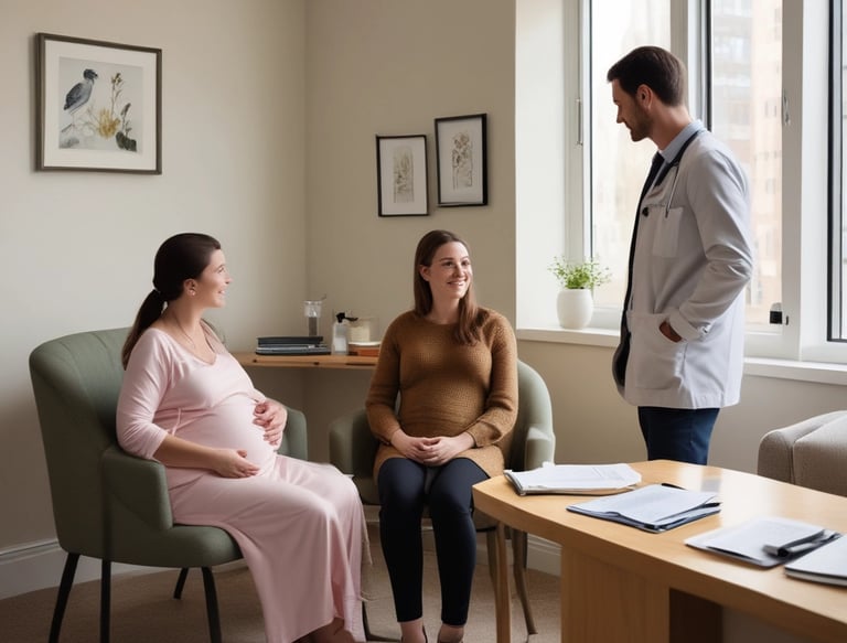 A caring doctor consulting with a patient in a bright office.