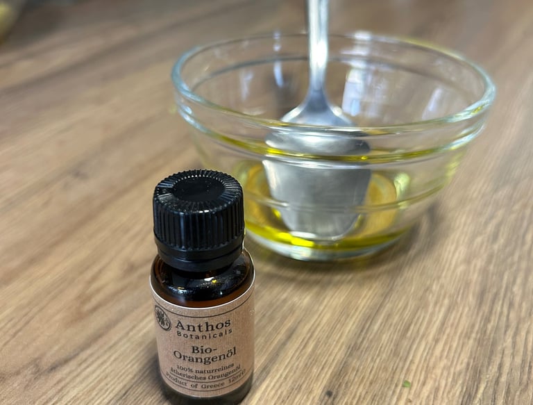 a bottle of essential orange oils for a bottle of essential oils