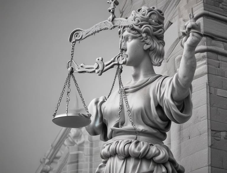A circular pin badge with a gold cross dividing the letters 'C', 'L', 'W', 'S' in each quadrant. Surrounding the cross, the words 'Justice For Women' are printed in bold black text. The badge background is predominantly white, with a subtle decorative element at the bottom.