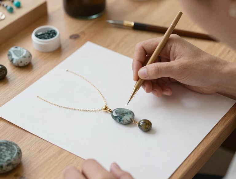 Close-up of artisan hands carefully crafting a delicate silver necklace.