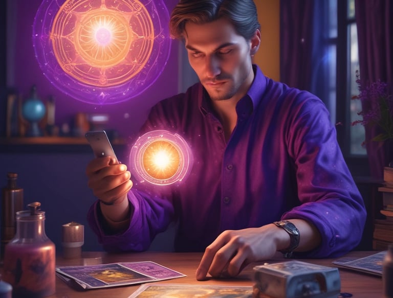 Several tarot cards are spread out on a white surface. Each card features unique illustrations, such as a lion, a crescent moon with forest trees, a pair of flying birds, a deer beneath a rainbow, and two intertwined sticks.