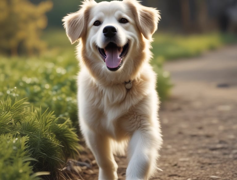 A colorful pet store section with a vibrant blue and yellow floral theme. Shelves are filled with pet party kits, grooming products, and toys. A plush cushion shaped like a flower with a smiley face is placed in the corner along with stuffed animals resembling dogs and lions. The area is labeled as 'Pet Zone' with a prominent sign.