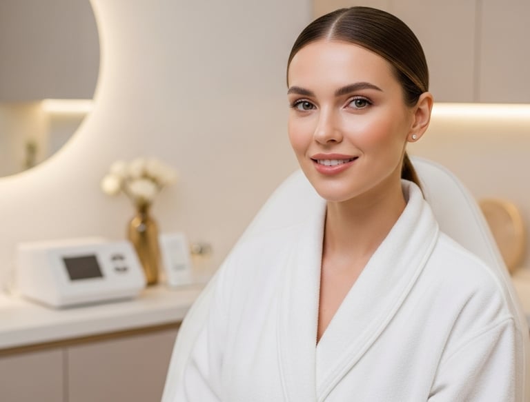 A woman with dark hair pulled back, showcasing a positive result after facial cosmetic surgery at Esteticyana Clinic