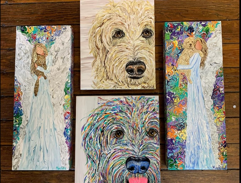 oil paintings of dogs and angels