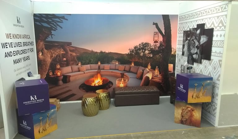 exhibition shell scheme graphics for knighton reeve with graphic cubes, canvas prints. 