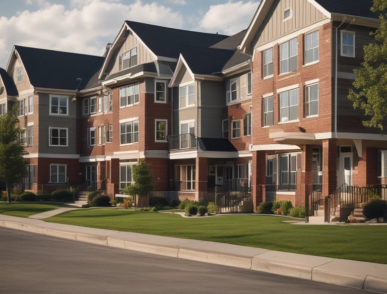 Colorful, densely packed houses line a hilly urban neighborhood, with buildings in various pastel shades of pink, green, and blue. The structures appear closely spaced, and the scene is intersected by numerous power lines crisscrossing the view.