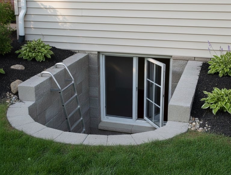 Image of an egress window with a ladder 