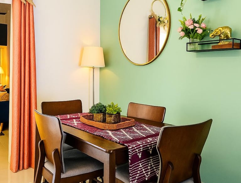 airbnb with dining room table with a table and chairs