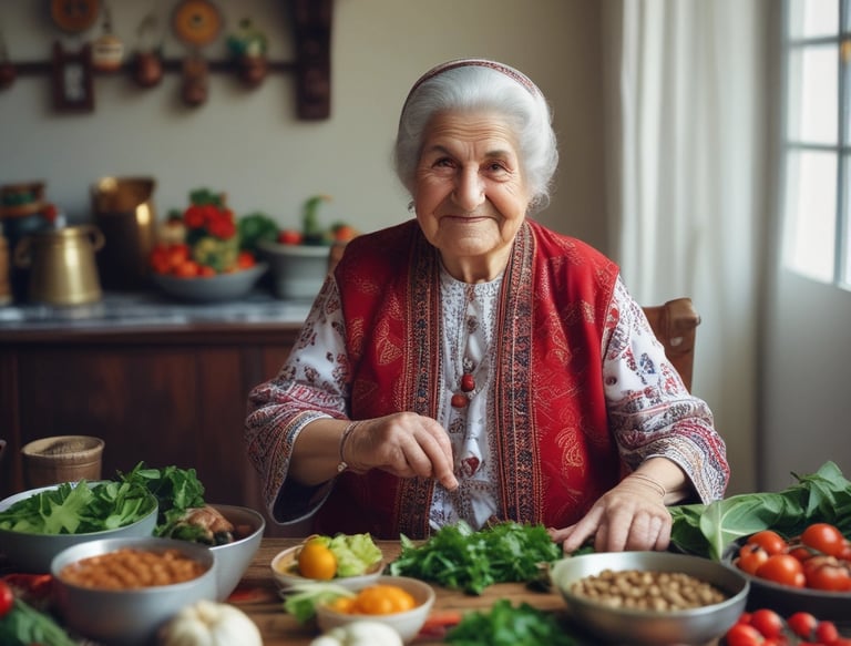 A family preparing traditional Armenian tolma in a cozy kitchen setting.