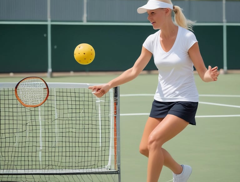 A person stands on a padel court, holding a black padel racket with their body slightly bent forward. They are wearing a bright green shirt with the word 'Sidespin' printed on it, along with gray shorts. The blue court surface is visible, and there is a net in the foreground with the 'Sidespin' logo.
