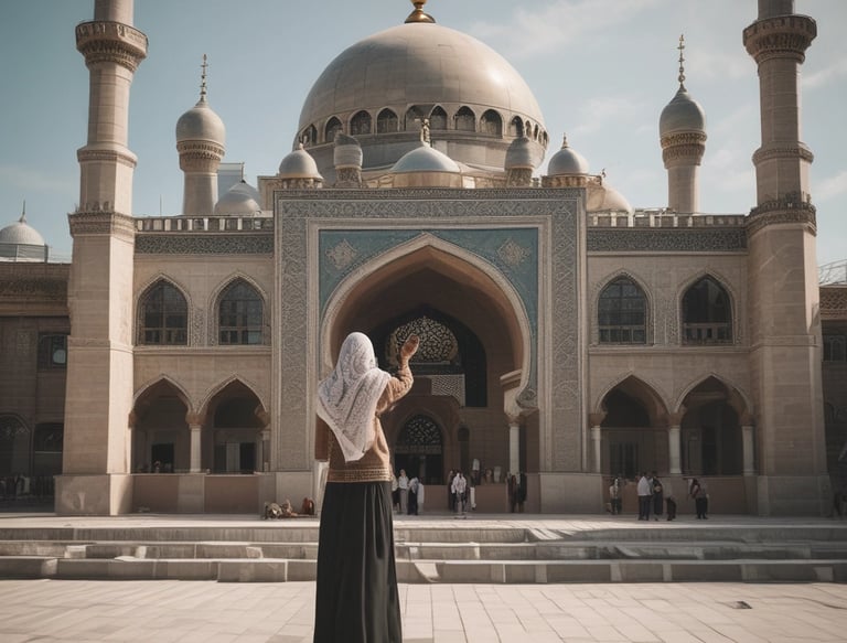 A group of people engaged in a spiritual or meditative practice, sitting in a row with hands raised in prayer or meditation gestures. The setting appears to be outdoors with a natural backdrop and metal fencing. The atmosphere is serene and focused.