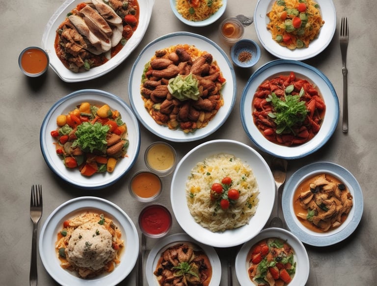Smiling customer enjoying a beautifully plated meal at a catered event.