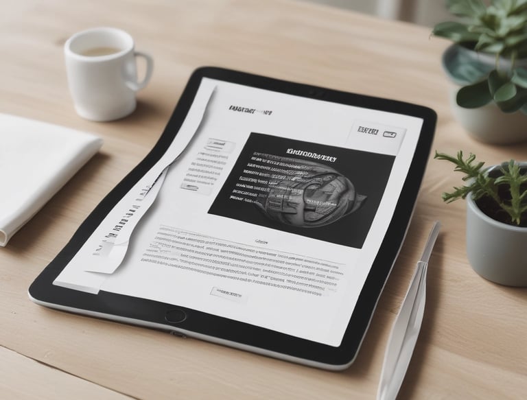 A modern website displayed on a tablet with clear navigation and vibrant colors.