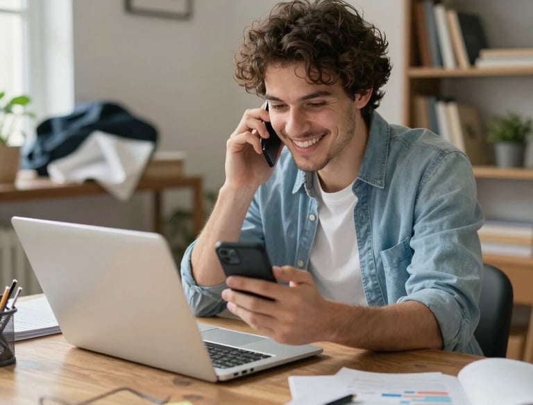 A clean, modern workspace with a tablet displaying colorful financial charts and graphs.