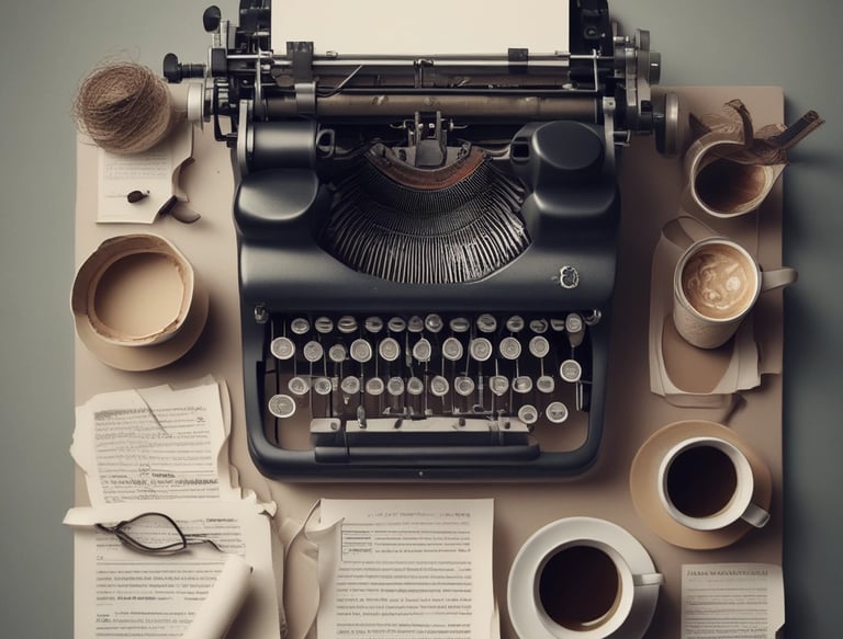 A vibrant studio filled with creative tools and storytelling elements.