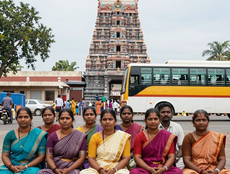 A vibrant group photo of happy travelers in front of the Ooty hills bus tour.