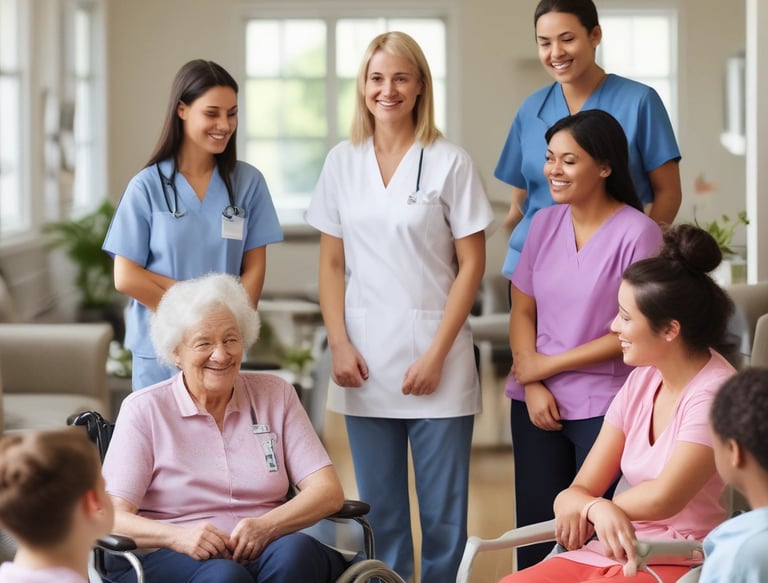 Instructor demonstrating CPR technique to a small group of attentive students.