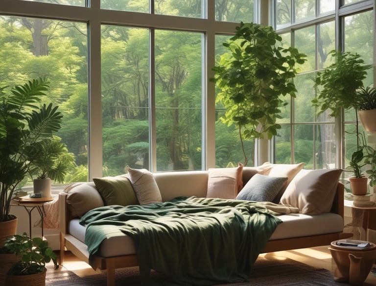 A serene workspace with soft sage green and cream tones, inviting peaceful reflection.