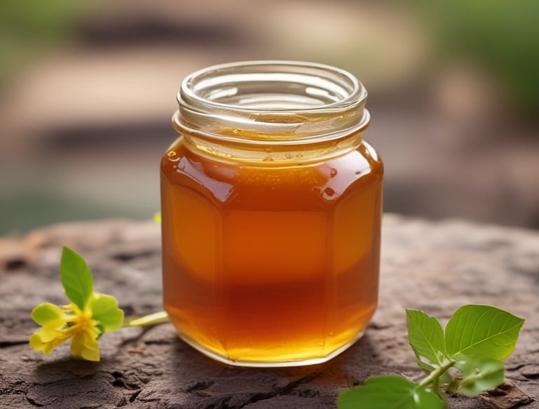 A smiling woman holding a basket of fresh dry fruits and herbs in a sunlit kitchen with earthy tones.