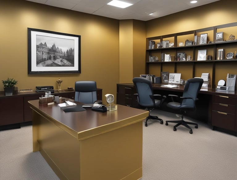 Professional office setting with gold bars and documents on the desk.