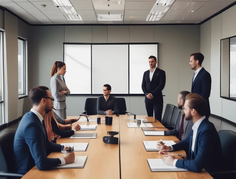 Photo of a professional team discussing accounts receivable in an office setting.