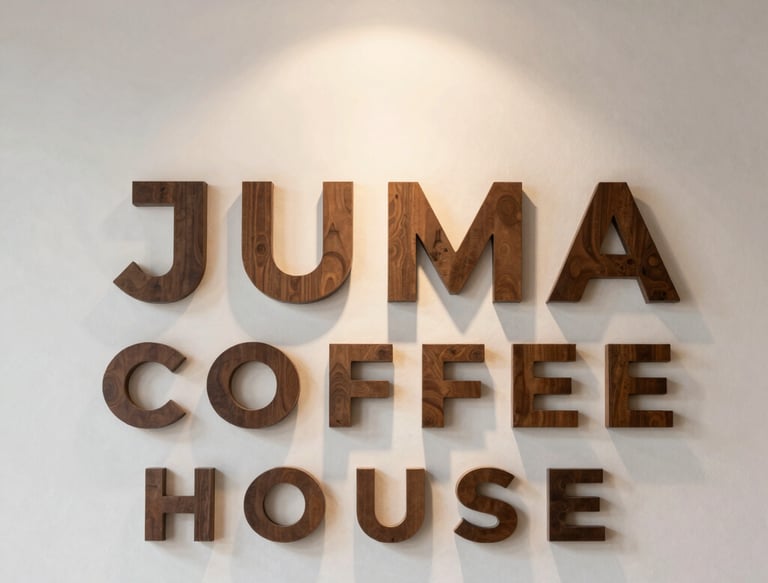 Happy customer savoring a latte inside the inviting, sunlit Juma Coffee House.